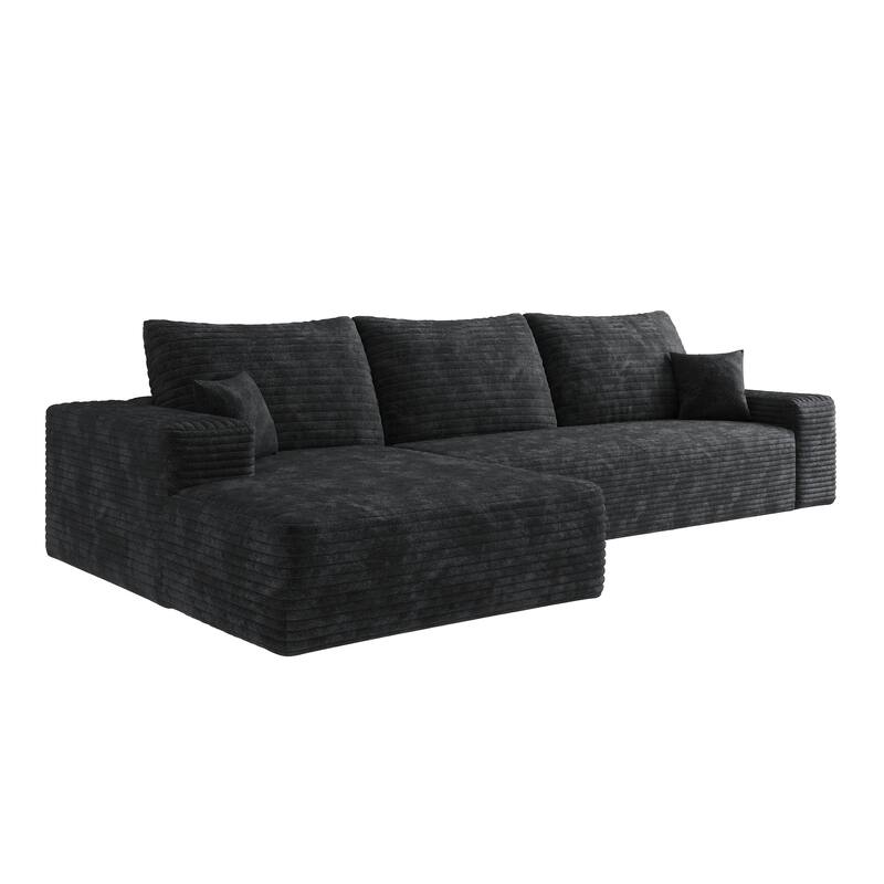Modular Sectional Sofa with L-Shape Chaise, Oversized Corduroy Upholstered Cloud Couch, Deep Seat Sofa with Pillows
