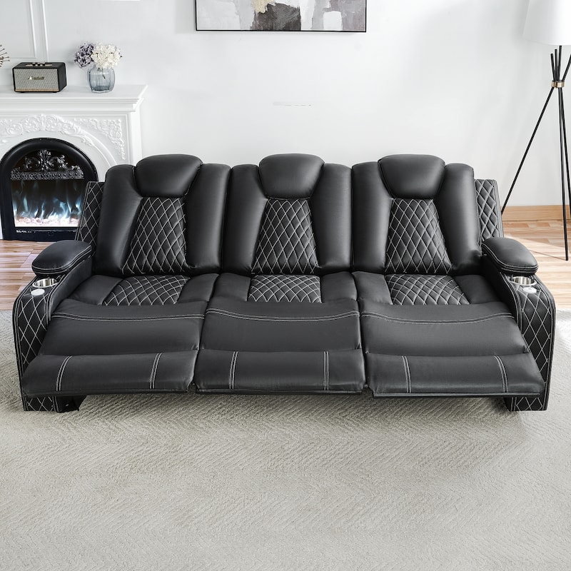 Premium Air Leather Home Theater Loveseat with LED Lights, Recliner with Built-in Speakers & Wireless Charging