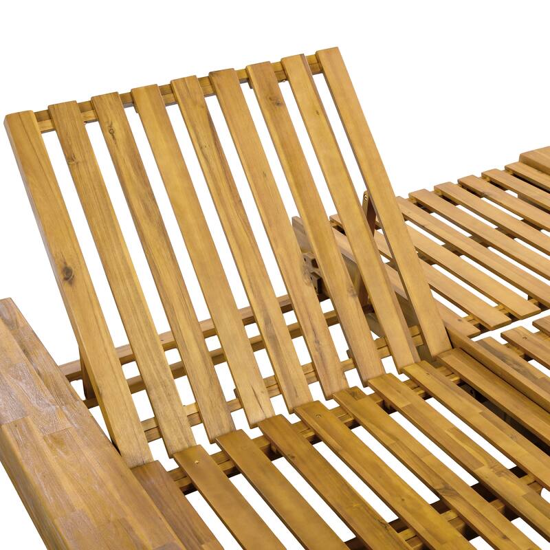 Christopher Knight Home - Thalric Outdoor Acacia Wood Double Chaise Lounge with Adjustable Backrest and Optional Cushions