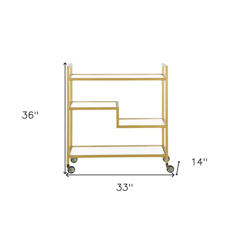 Modern 2-Tier Rolling Serving Steel and Glass Bar Cart with Wheels for Kitchen and Living Room - 33" x 14" x 36"