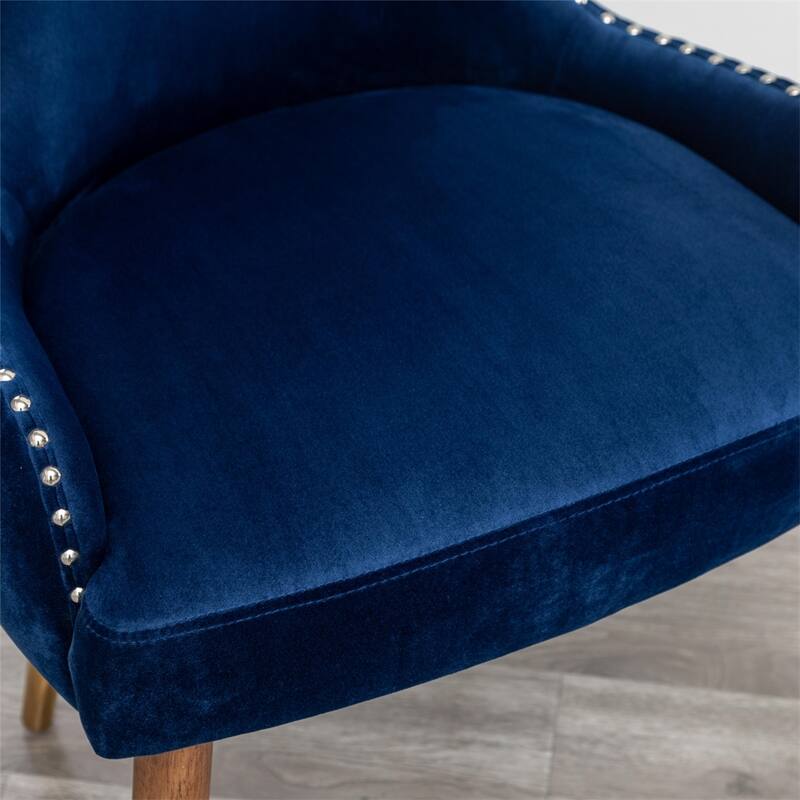 Upholstered Nailhead Trim Accent Chair with Curved Back and Wood Legs
