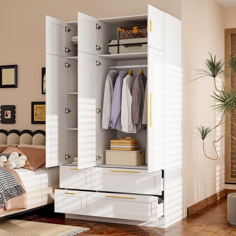 Modern White Wardrobe Closet with Mirror - Multi-Functional Bedroom Storage Cabinet