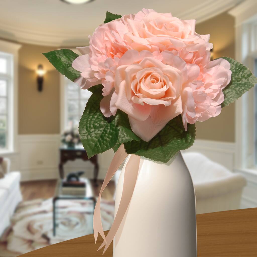 National Tree Company 12 in. Peach Rose and Peony Bundle - 12 IN