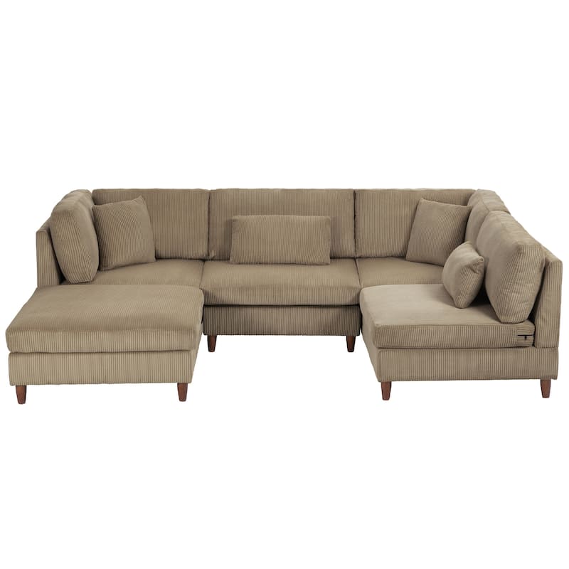 5-Piece Modern Comfy Corduroy Modular Sectional Sofa with Ottoman