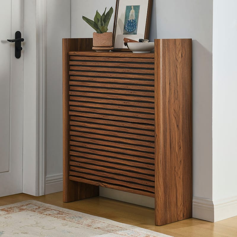 Emric Wave Shoe Cabinet - N/A - Walnut