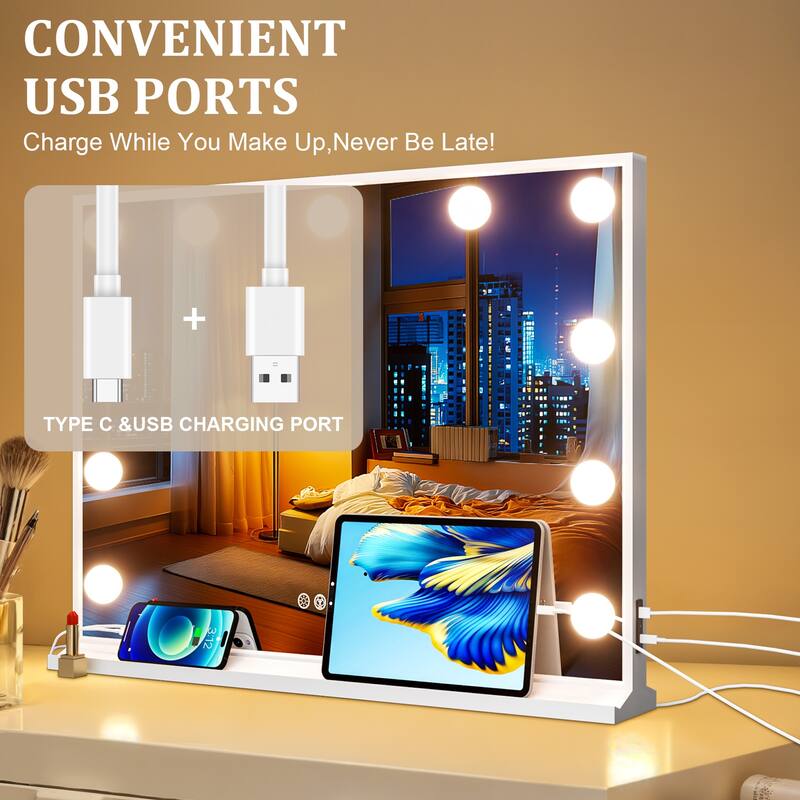 Hollywood LED Makeup Mirror Desktop Bluetooth RGB Vanity Mirror with USB Charging Port