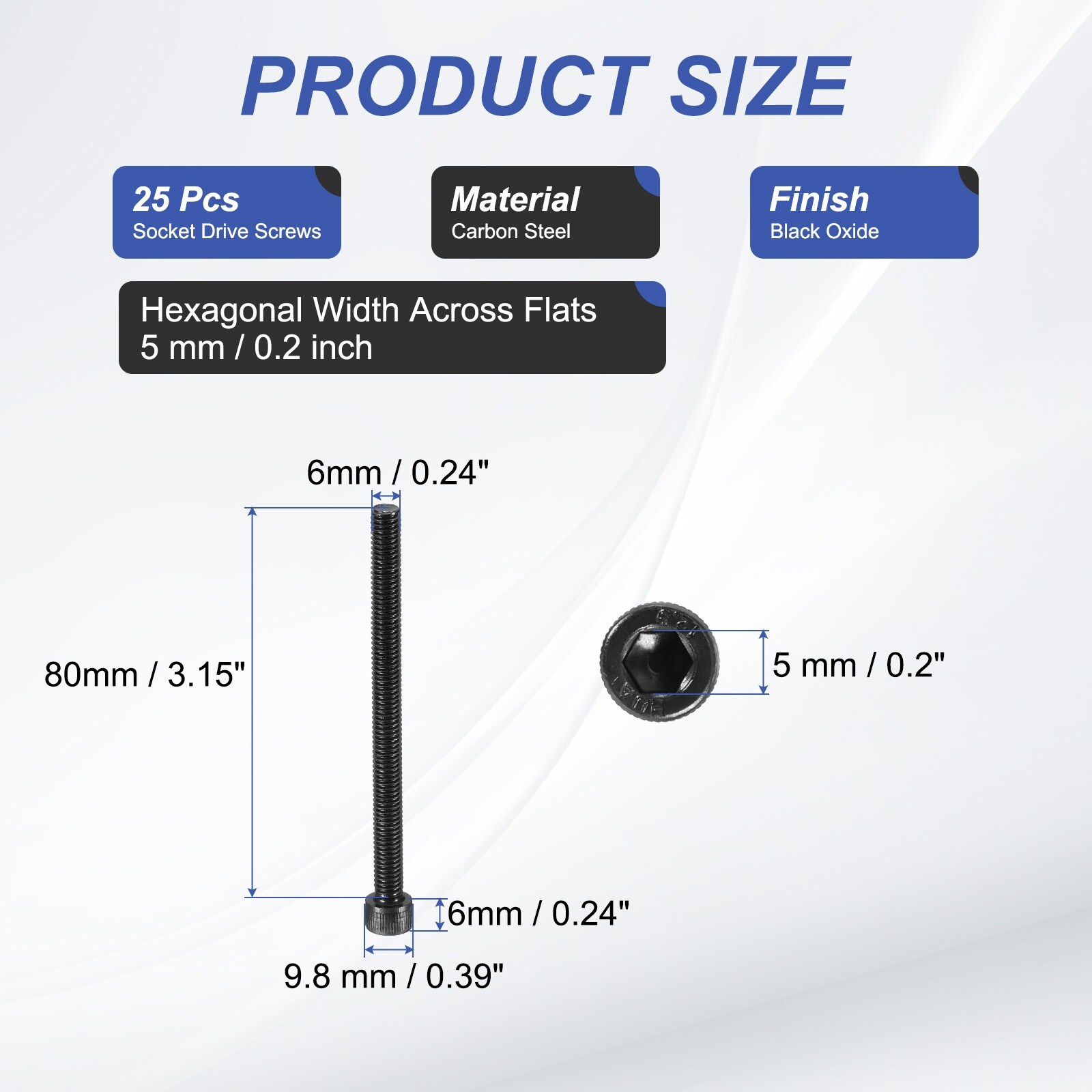 Hex Socket Head Cap Screws Bolts, Carbon Steel Socket Drive Screws, Black Oxide, Full Threads