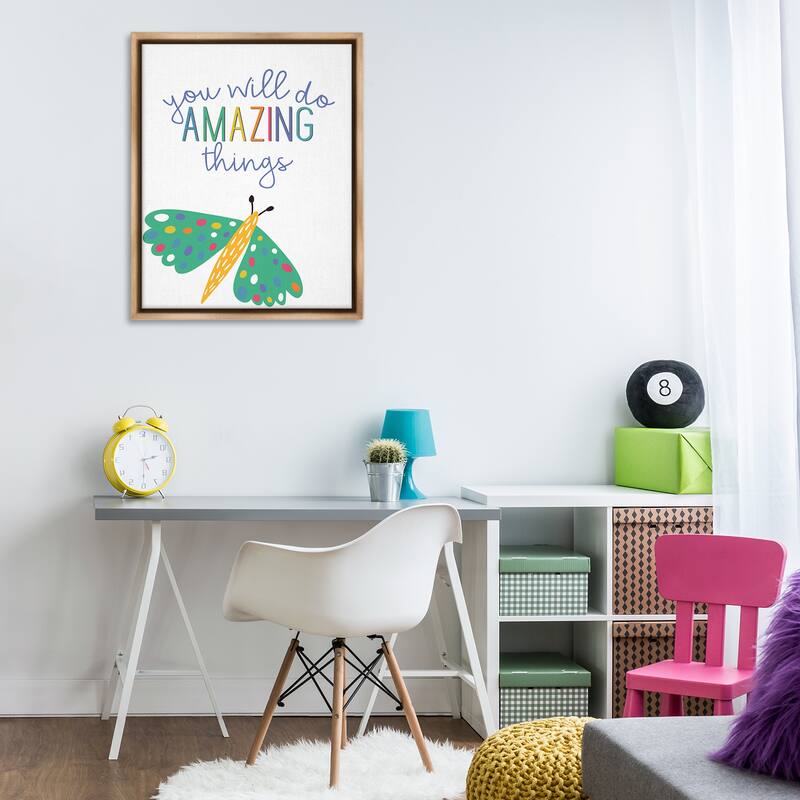 Stupell Amazing Things with Dragonfly Framed Floater Canvas Wall Art Design By Kim Allen
