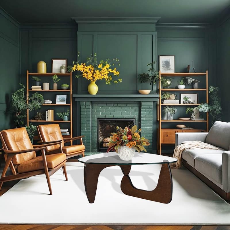 Modern Triangle Clear Glass Coffee Table with Wood Base