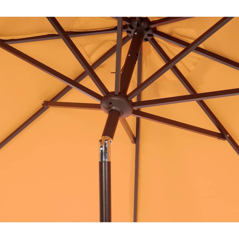 SAFAVIEH Sinica Aluminum Tilt And Crank 9-Foot Crank Market Patio Umbrella with Flap