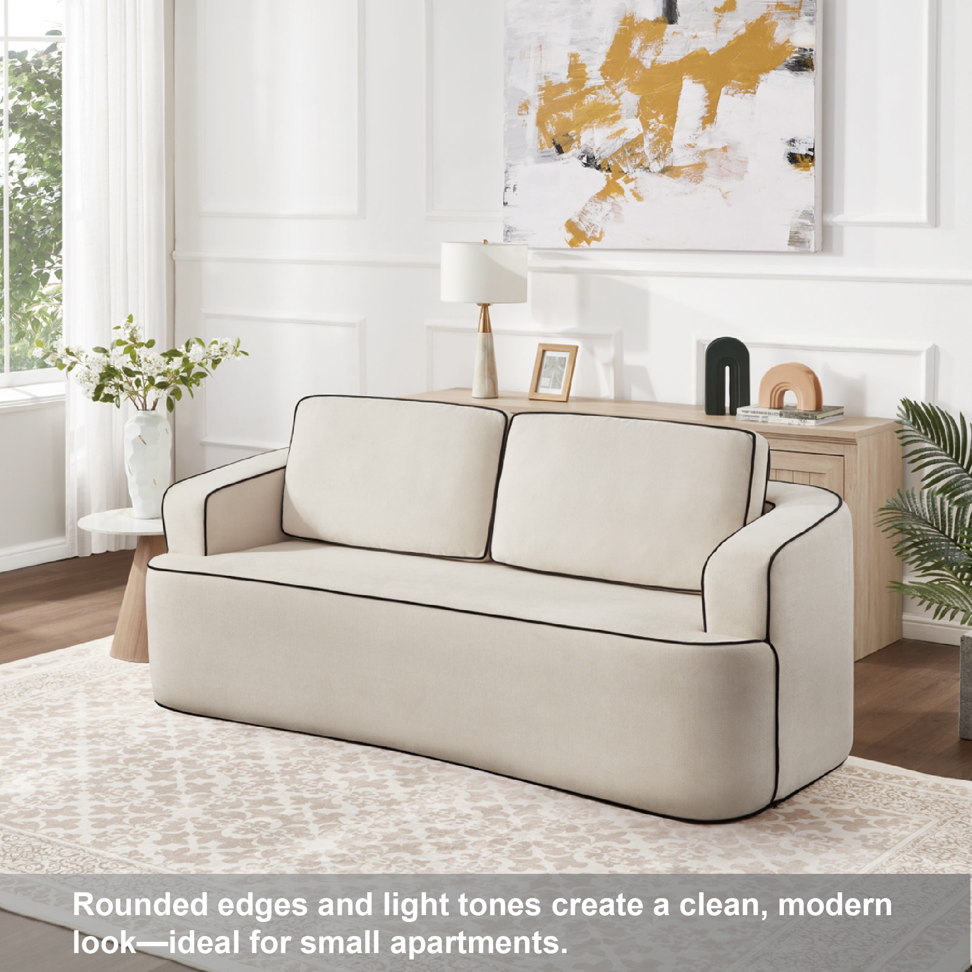 Minimalist 2-Seater Sofa Couch Loveseat Sofa Couch Accent Sofa Couch Settee with Wood Frame for Living Room Bedroom