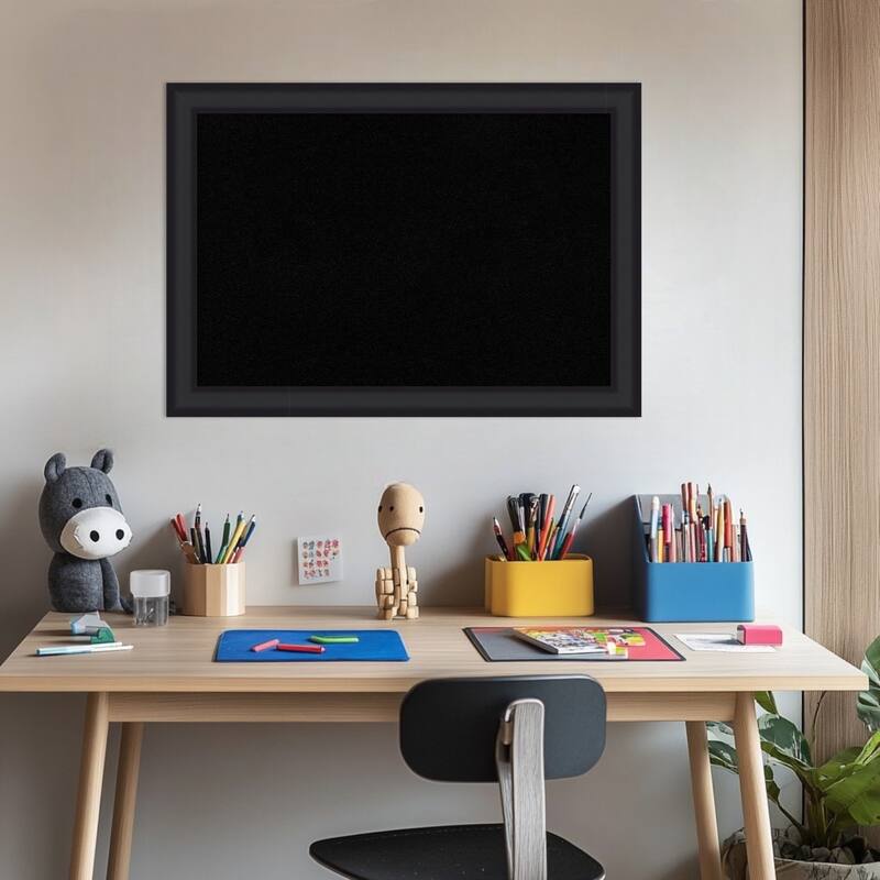 Oliver Black Narrow Wood Framed Cork Board - Bulletin Board, Organization Board, Pin Board