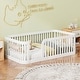 preview thumbnail 2 of 34, Wooden Floor Bed Frame Toddler Bed with Fence Guardrails, Twin/Full Size Montessori Bed Floor Platform Bed for Kids