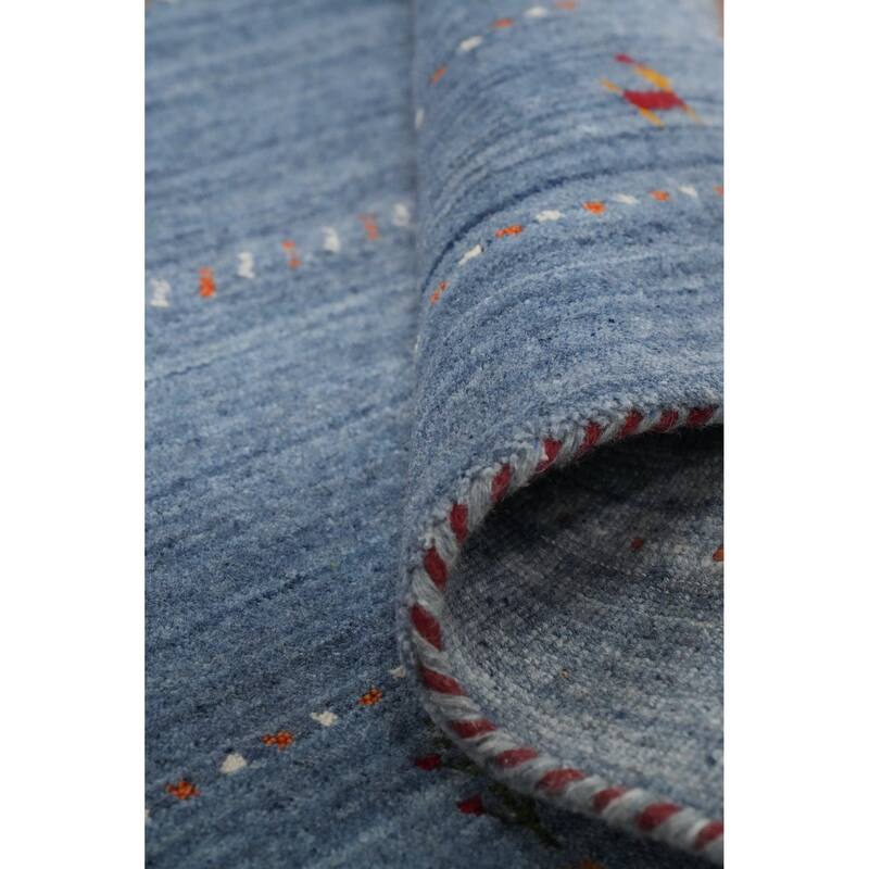 Hand Knotted Oriental 100% Wool Carpet Tribal Animal Pictorial Navy Blue & Blues Gabbeh Area Rug - 4' 10'' X 3' 0''