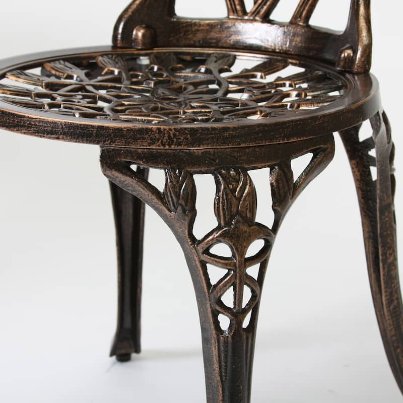Roomfitters 3-Piece Outdoor Bistro Set, Cast Aluminum Patio Table and Chairs for Garden or Balcony, Copper