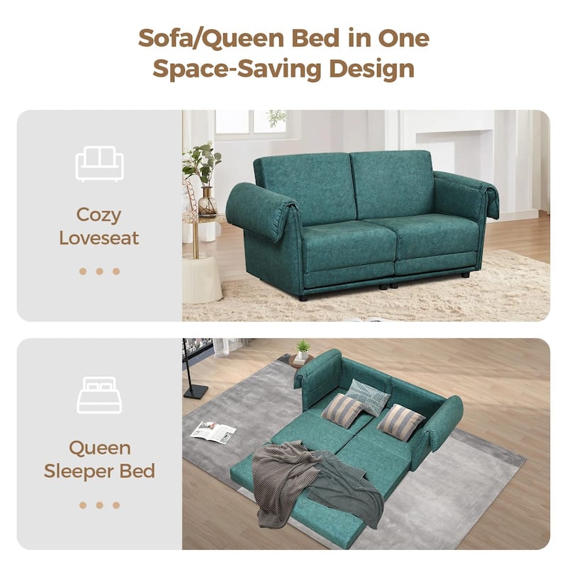 65" Loveseat Sleeper Sofa, Convertible Couch Bed Loveset Small Couchs for Living Room