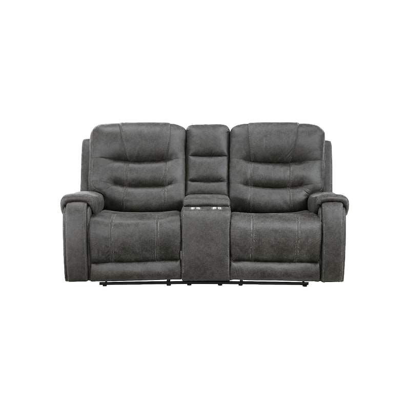 Erron Manual Reclining Loveseat w Console, Cupholders, Dark Gray Microfiber