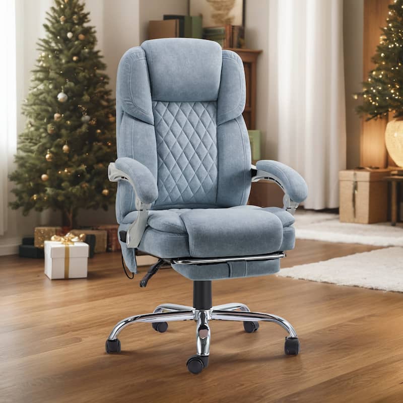 EROMMY Ergonomic Heated Massage Office Chair with Lumbar Support, Reclining Backrest, 2/4/6-Point Massage - Blue