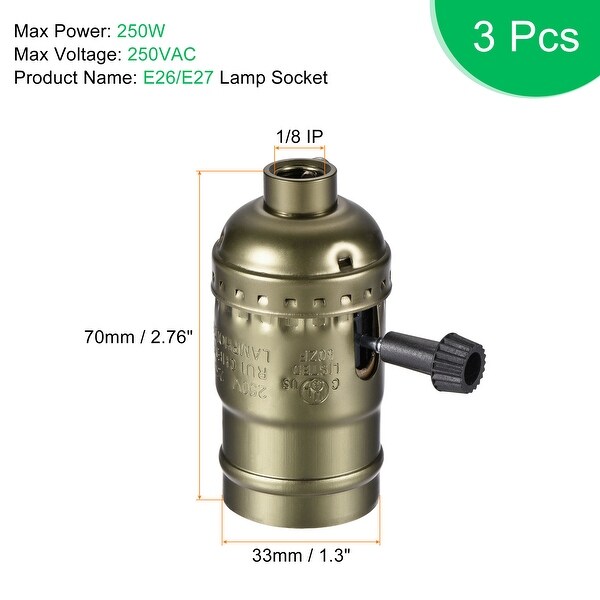3pcs E26 E27 Lamp Socket 1 8IP Thread Screw Bulb Holder with Turn