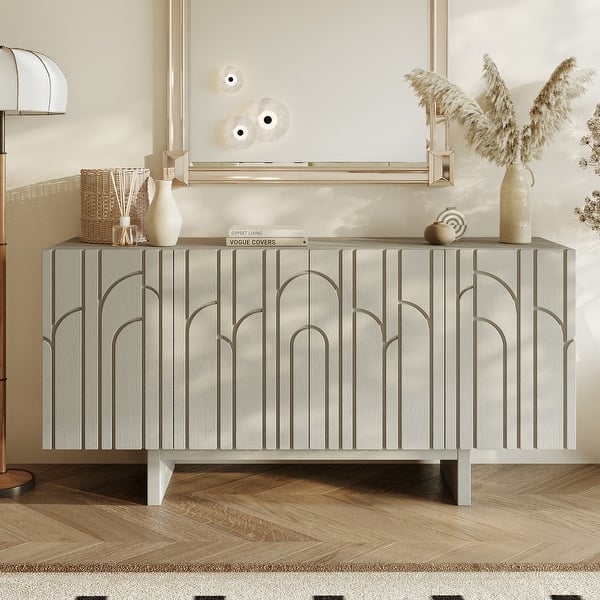 slide 2 of 18, Clihome Modern Wood Storage Buffet Sideboard with 4 Doors Cream