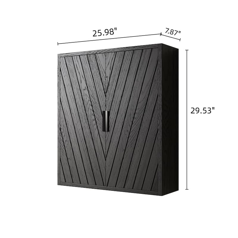 Dani 26" Wall-Mounted Striped Bathroom Cabinet With Doors And Shelf