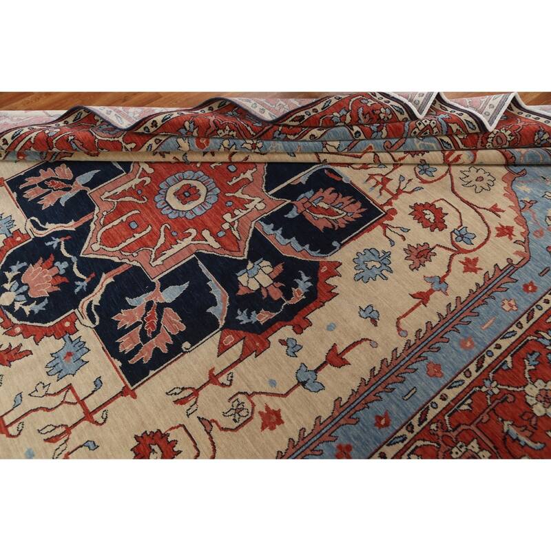 Geometric Heriz Serapi Turkish Oriental Area Rug Handmade Wool Carpet - 9'9" x 13'0"