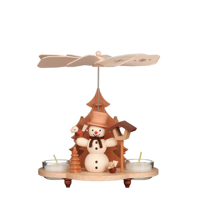 7.5" Brown and White Christian Ulbricht Snowman Pyramid Candle Holder Decoration