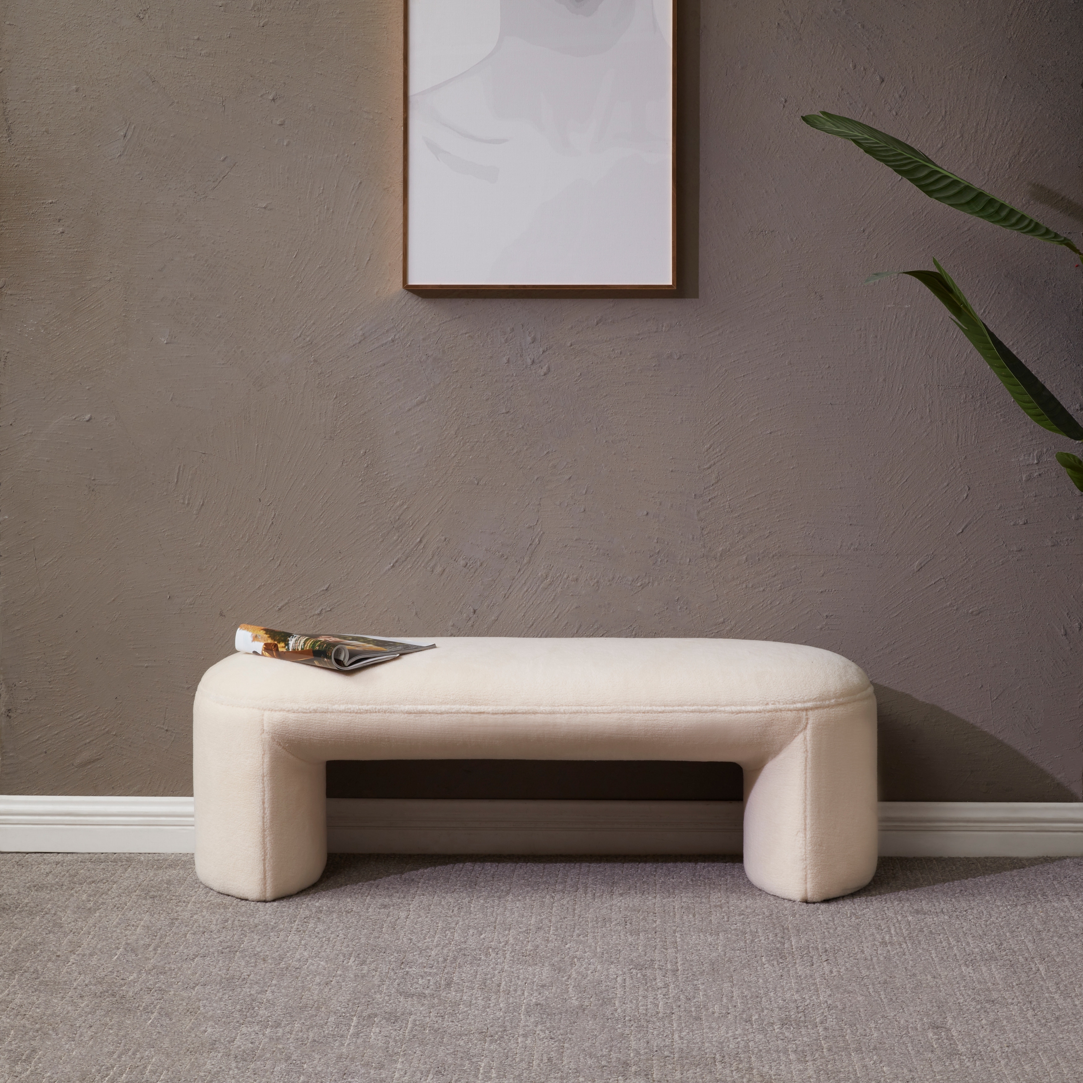 SAFAVIEH Couture Vivie Contemporary Faux Shearling Bench 48 in