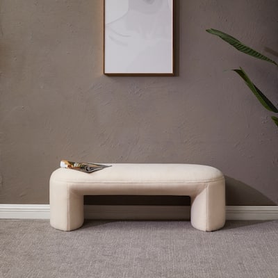 SAFAVIEH Couture Vivie Contemporary Faux Shearling Bench - 48 in. W x 18 in. D x 18 in. H