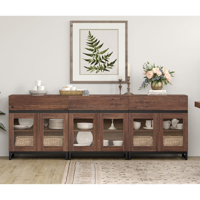 WAMPAT Multifunctional Sideboard Buffet Cabinets with 6 Glass Doors and Drawers, Modern Sideboard, Coffee Bar Storage Cabinet