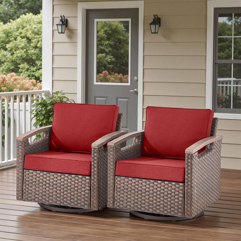 Pocassy Outdoor Swivel Chair with Cushion Set - Red Cushion - Swivel Chairs Set of 2