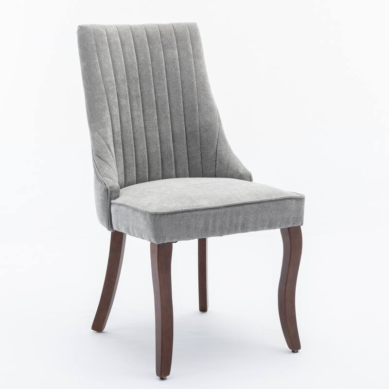 Flocking Linen Upholstered Dining Chairs with Curved Solid Wood Legs,Set of 2
