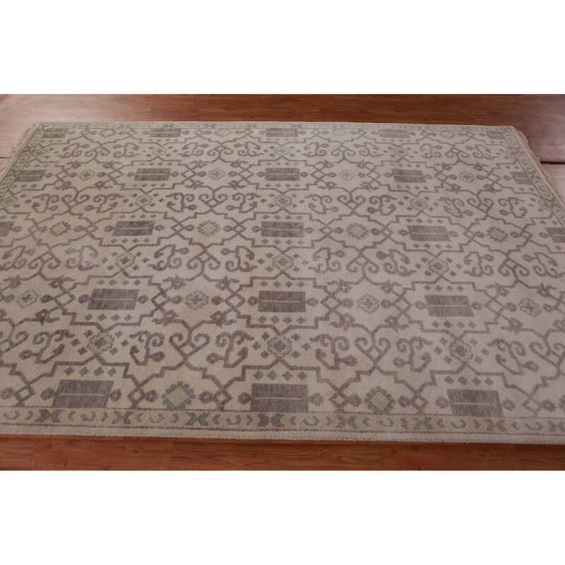 Hand Knotted Oriental 100% Wool Carpet Traditional All-Over Beige & Ivories Heriz (serapi) Area Rug - 8' 10'' X 5' 11''