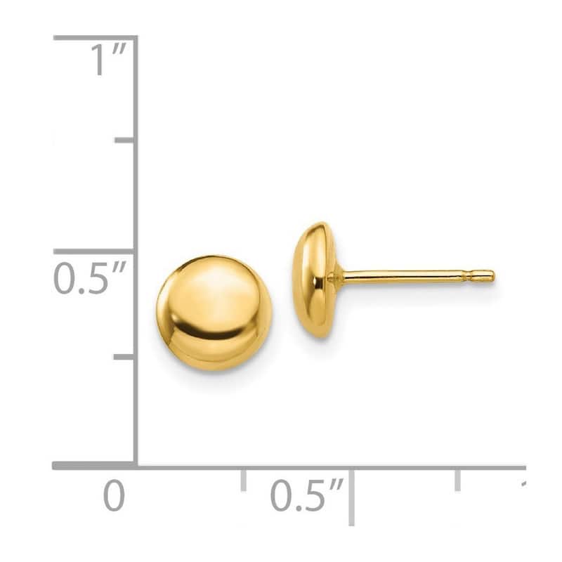 Curata 14k Yellow Gold Polished 7mm Domed Button Earrings