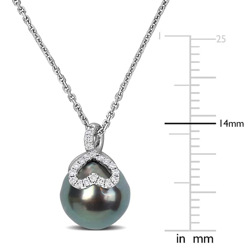 Miadora Cultured Tahitian Pearl 1/10ct Diamond Heart Necklace in 14k White Gold