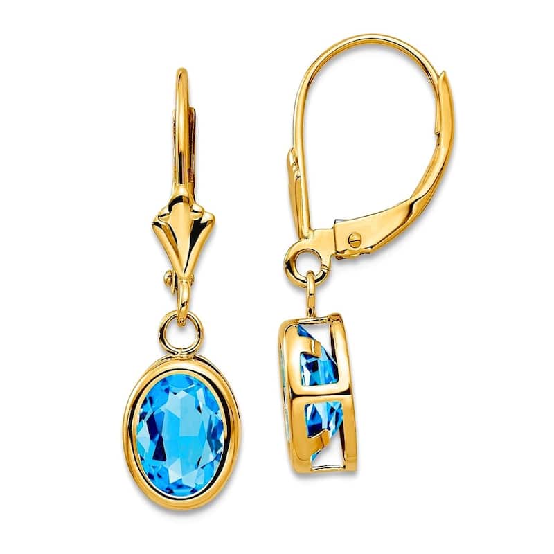Curata 14k Yellow Gold 8x6mm Oval Genuine Gemstone Leverback Earrings - 27mm x 8mm - Blue Topaz