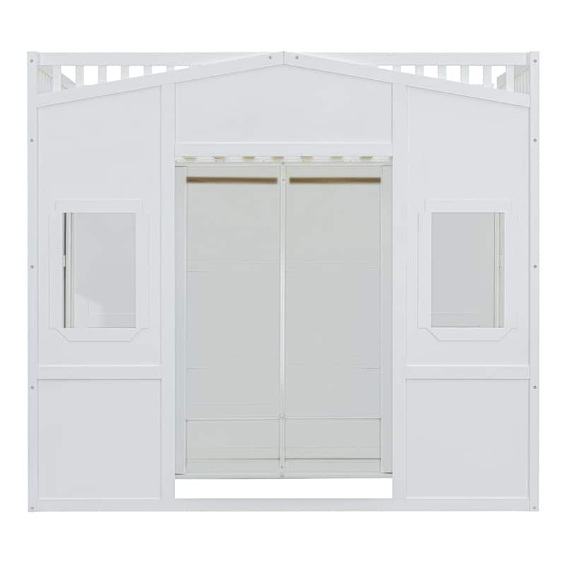 Full Size House Loft Bed With Ladder and Wardrobe - White