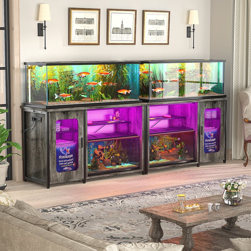 Aquarium Stand with USB Port and LED Light, Fish Tank Stand with Cabinet