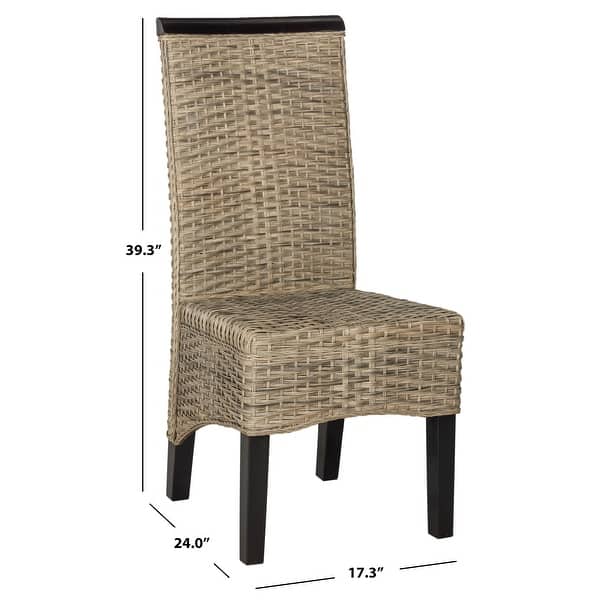 dimension image slide 1 of 2, SAFAVIEH Ilya Woven Wicker Dining Chair Set of 2, Grey, Transitional - 17.3" x 24" x 39.3"
