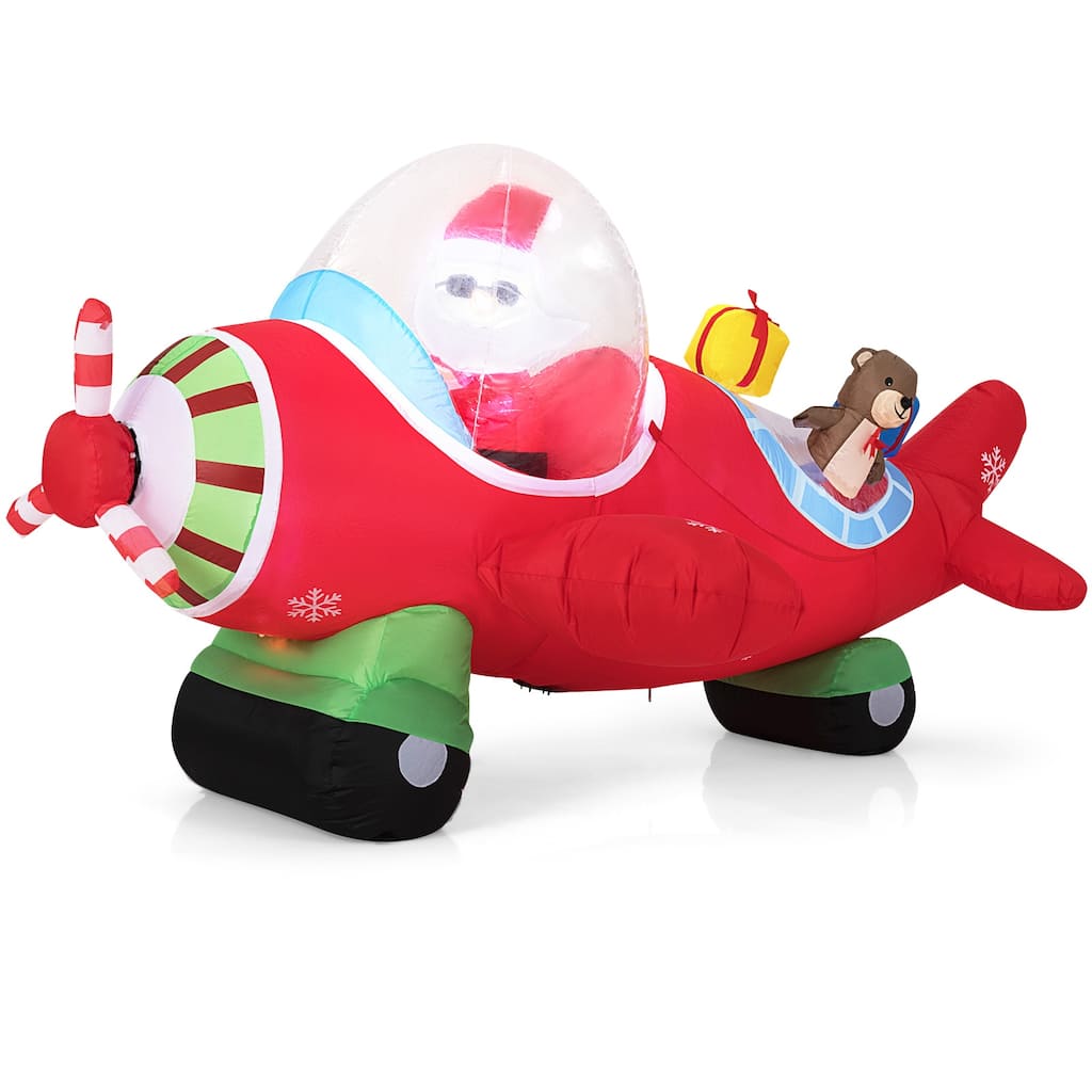 Gymax 7.2 FT Outdoor Christmas Inflatables Airplane w/ Gift Boxes & - Multicolor