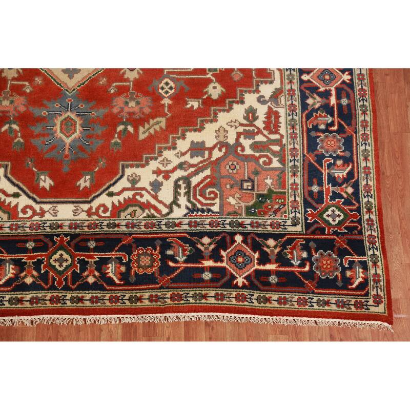 Hand Knotted Oriental 100% Wool Carpet Traditional Medallion Oranges & Rust Heriz (serapi) Area Rug - 12' 1'' X 8' 10''