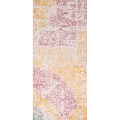Colorful Abstract Indian Runner Rug Hand-Knotted Wool Carpet - 2'9"x 7'7"