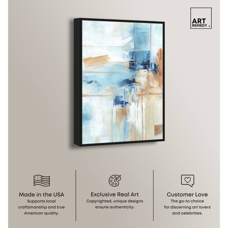 Art Remedy House Of Lines I Framed Blue Abstract 1 Piece Canvas Wall Art