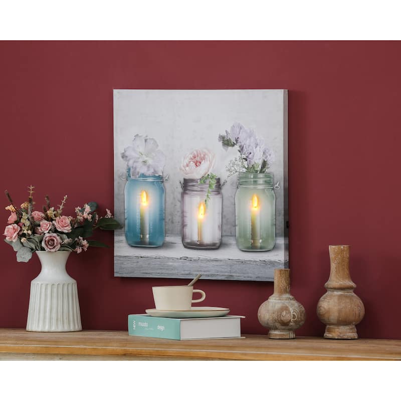 Candle Flower Jars Lighted Canvas Print