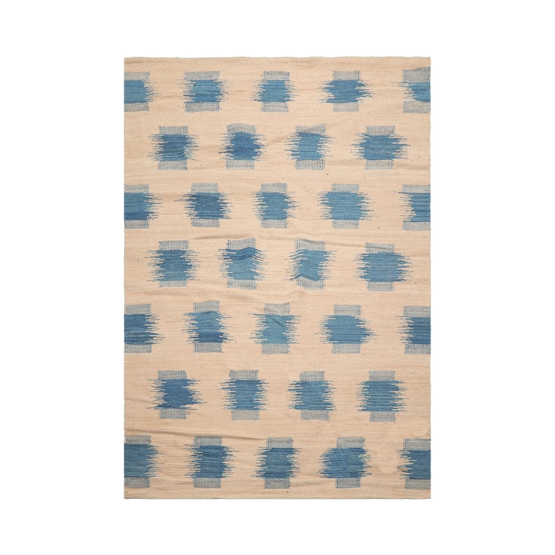 LoomBloom Beige Hand Woven Contemporary Ikat Wool Oriental Area Rug - 5' 3'' x 7' 7''