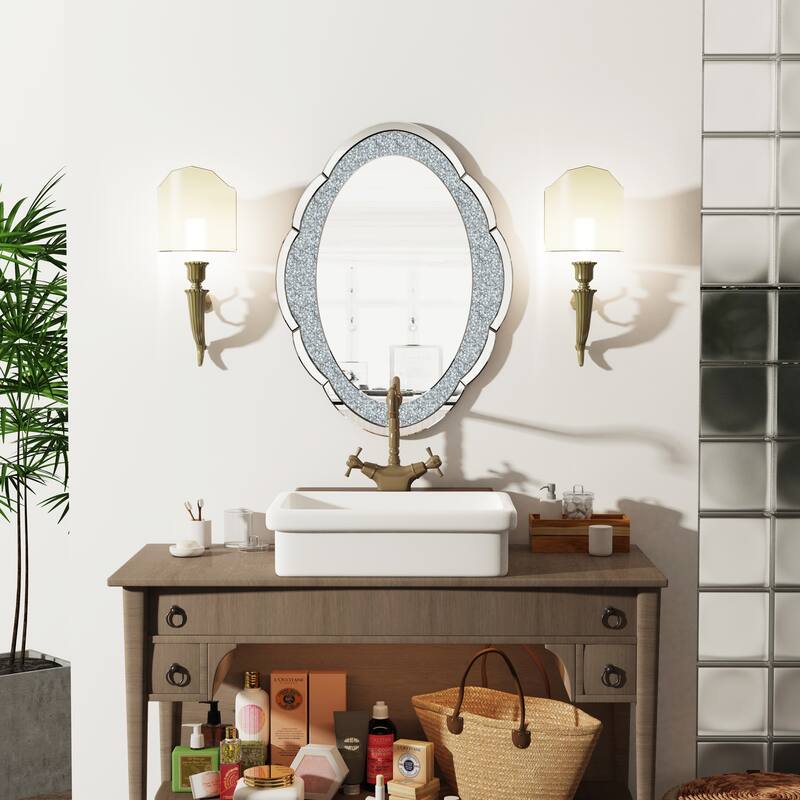 Sparkling Crystal Crush Diamond Oval Blossom Accent Mirror - 23.6" W x 31.5" H