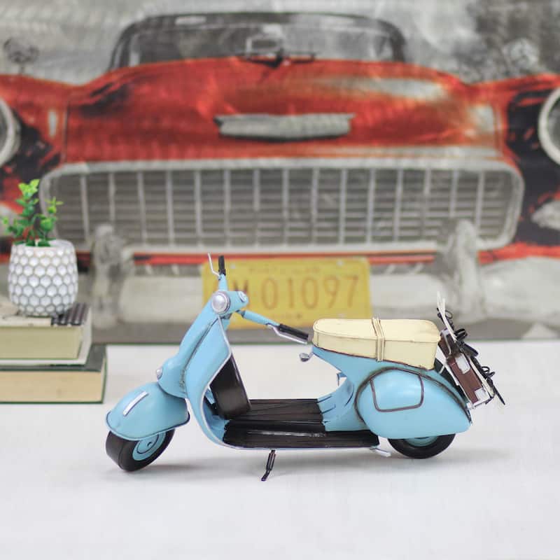 Blue Metal Model Scooter with Skis
