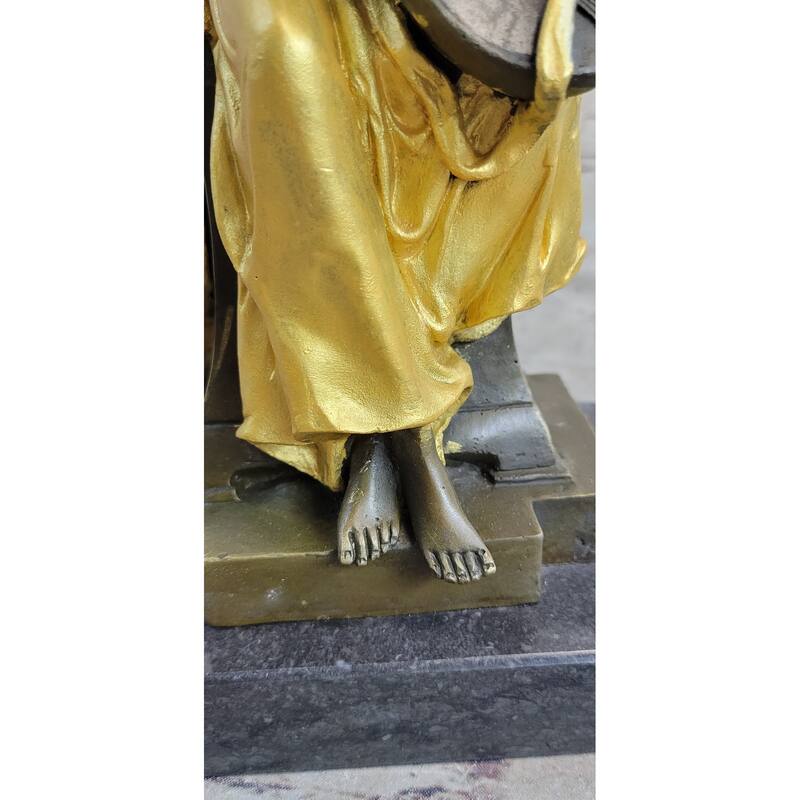 Vintage Banjo Playing Sitting Woman Sculpture Bronze Statue Figurine By Kossowski