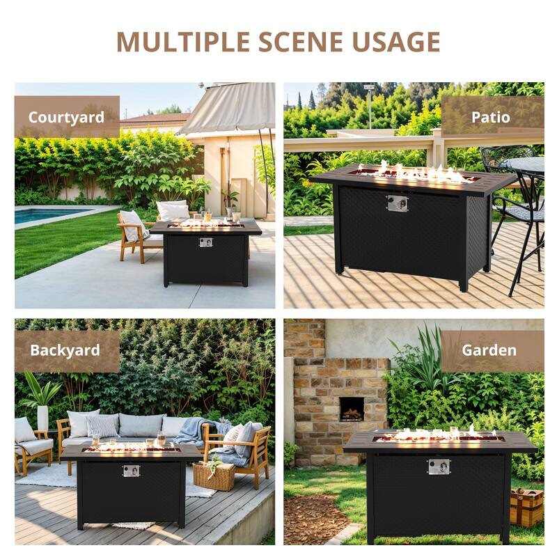 45" Outdoor Fire Pit Table, 50,000 BTU Gas Fire Table with Lid, Glass Wind Guard, Waterproof Cover