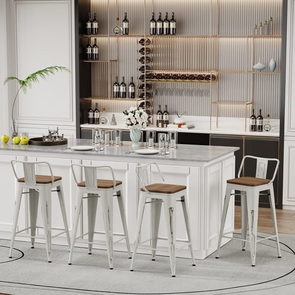 slide 2 of 43, Bar Stools With Back set of 4 Industrial Metal Barstools with Wooden Seats White - Counter height